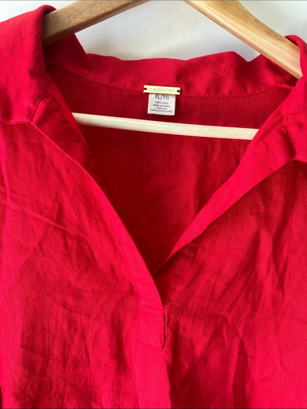 MAGASCHONI Vibrant Red Linen V-Neck Popover Top Short Sleeves Size XL EUC - Picture 4 of 9